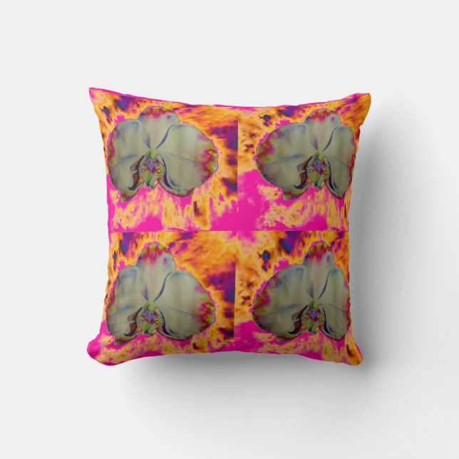 Elegant boho abstract watercolor orchid painting throw pillow (Front)