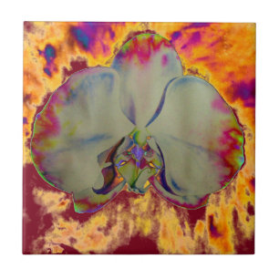 Elegant boho abstract watercolor orchid painting tile