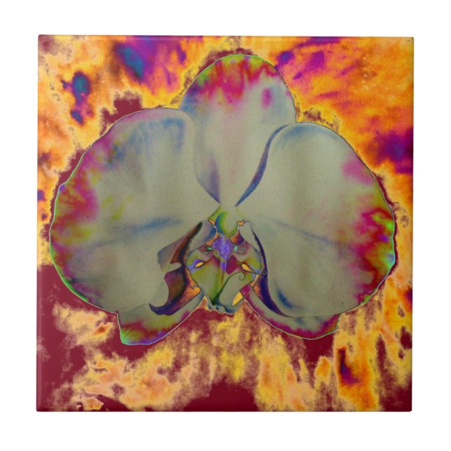 Elegant boho abstract watercolor orchid painting tile (Front)