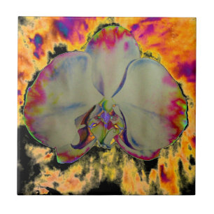 Elegant boho abstract watercolor orchid painting tile