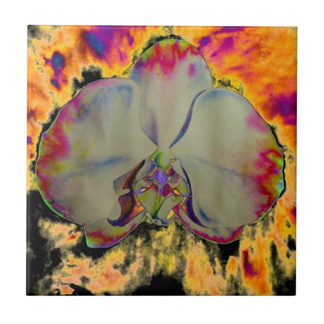 Elegant boho abstract watercolor orchid painting tile (Front)