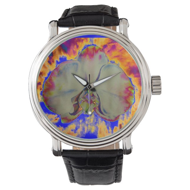 Elegant boho abstract watercolor orchid painting watch (Front)