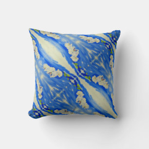 Elegant boho abstract white blue floral throw pillow