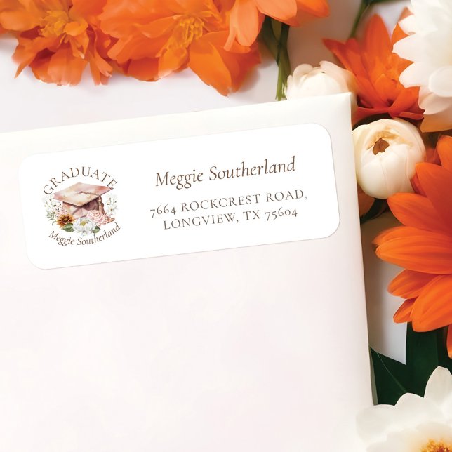 Elégant Boho Aquarelle Florales Graduation Cap (Elegant Boho Watercolor Florals Graduation Cap Label)