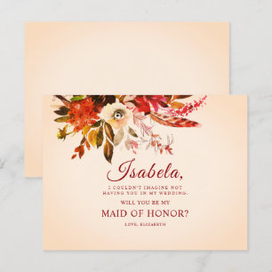 Elegant Boho Autumn Floral Maid Of Honor Postcard