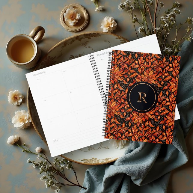Elegant Boho Autumn Shades Monogram with Initial  (Boho Elegant Autumn Tones Planner with Monogram.)
