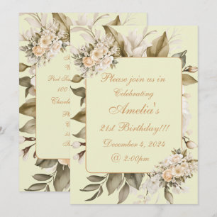 Elégant Boho Beige Floral Invitation Anniversaire