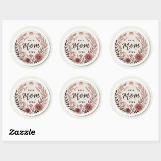 Elegant Boho Best Mom Ever Sticker - Pink Floral W