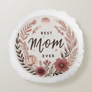 Elegant Boho Best Mom Ever Sticker - Pink Floral W Round Pillow