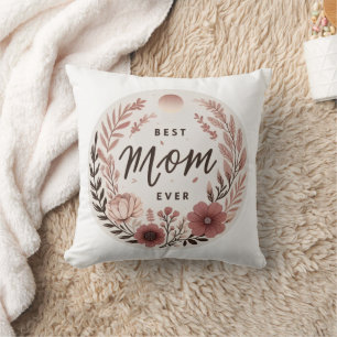 Elegant Boho Best Mom Ever Sticker - Pink Floral W Throw Pillow