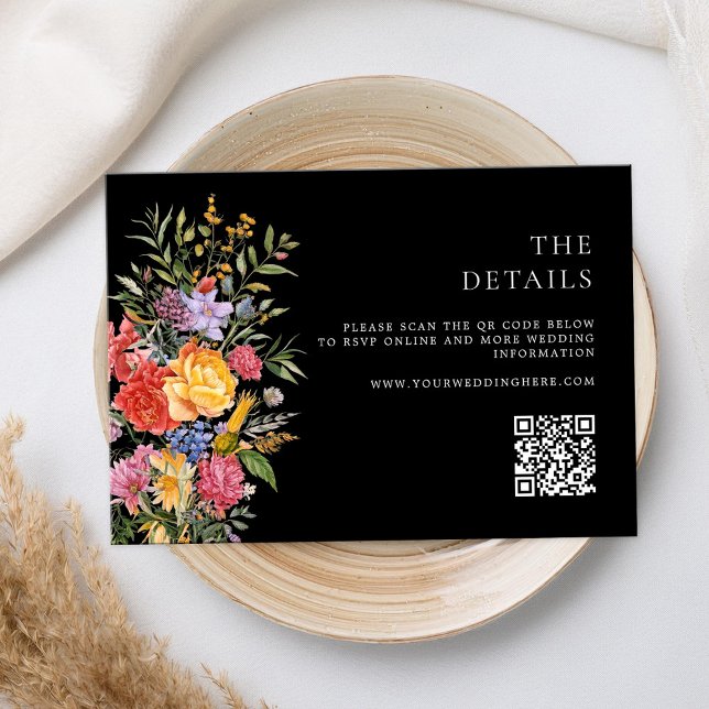 Elegant Boho Black Dutch Floral Wedding Enclosure Card (Creator Uploaded)