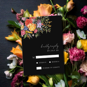 Elegant Boho Black Dutch Floral Wedding RSVP Card