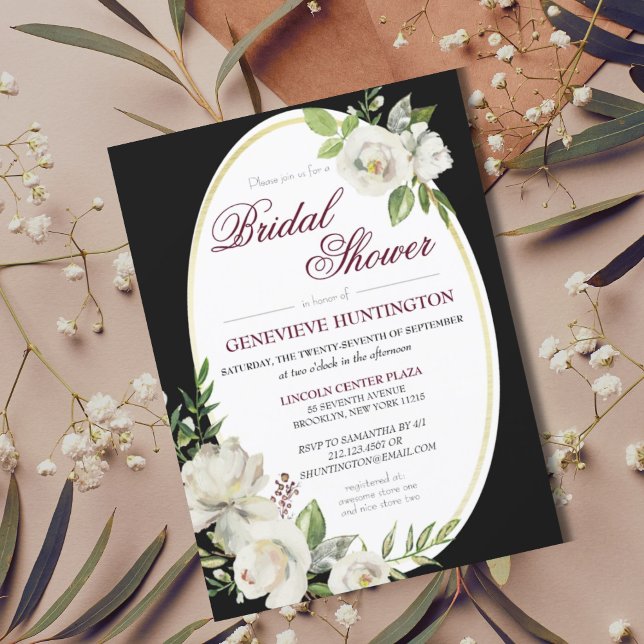 Elegant Boho Black Floral Gold Bridal Shower Invitation (Elegant Black White Floral Bridal Shower Invitation Postcard
)