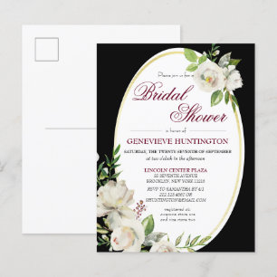 Elegant Boho Black Floral Gold Bridal Shower Invitation Postcard