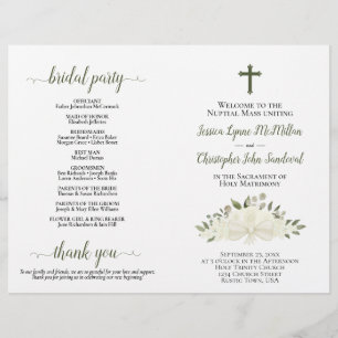 Élégant Boho Blanc Rose Programme de mariage catho