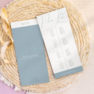 Elegant boho blue double sided business price list rack card
