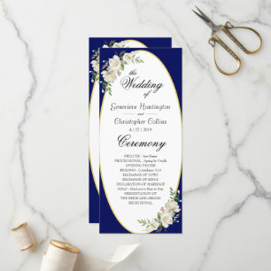 Elegant Boho Blue Floral Wedding Ceremony Program