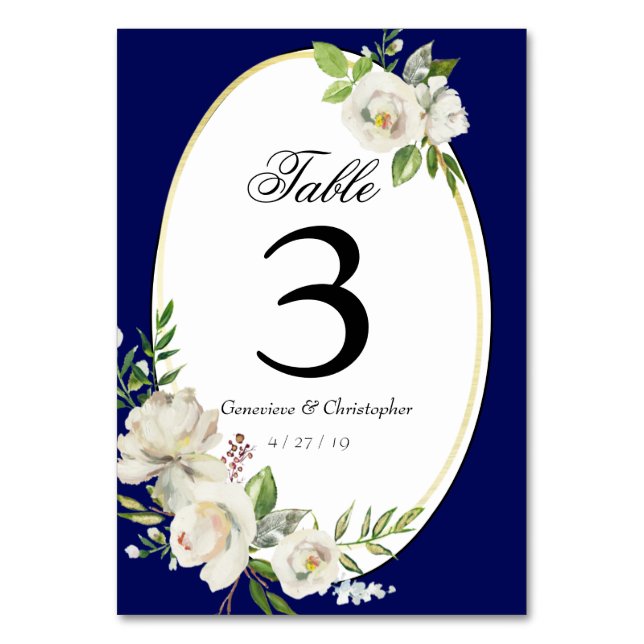 Elegant Boho Blue Floral Wedding Reception Table Number (Front)