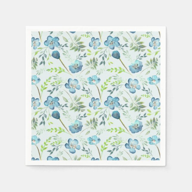Elegant Boho Blue Green Watercolor Floral Napkin (Front)