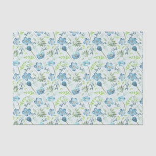 Elegant Boho Blue Green Watercolor Flowers Tissue Paper