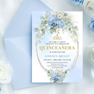 Elegant Boho Blue Hydrangeas Quinceañera Invite