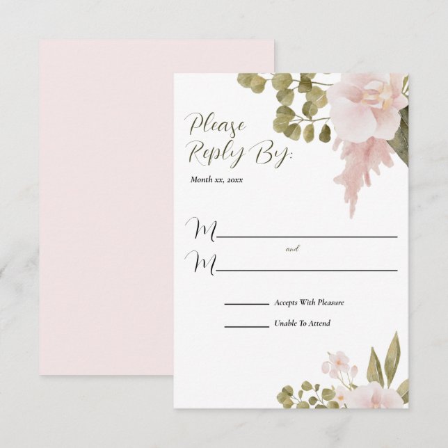 Élégant BOHO Blush Pink Mariage Réponse (Devant / Derrière)