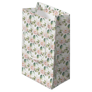 Elegant boho blush pink roses greenery gold small gift bag