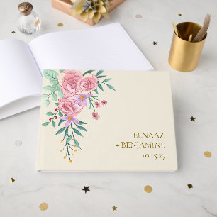Elegant Boho Blush Pink Watercolor Floral Wedding  Guest Book