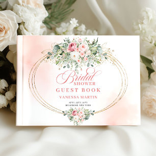 Elegant Boho Blush Roses Greenery Gold Bridal  Guest Book