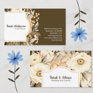 Elegant Boho Bohemian Gold Champagne Brown Floral Business Card