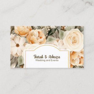 Elegant Boho Bohemian Gold Champagne Brown Floral Business Card