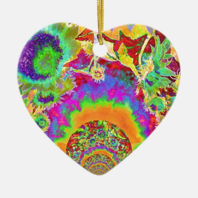 Elegant boho bohemian retro sunflowers  ceramic ornament (Front)