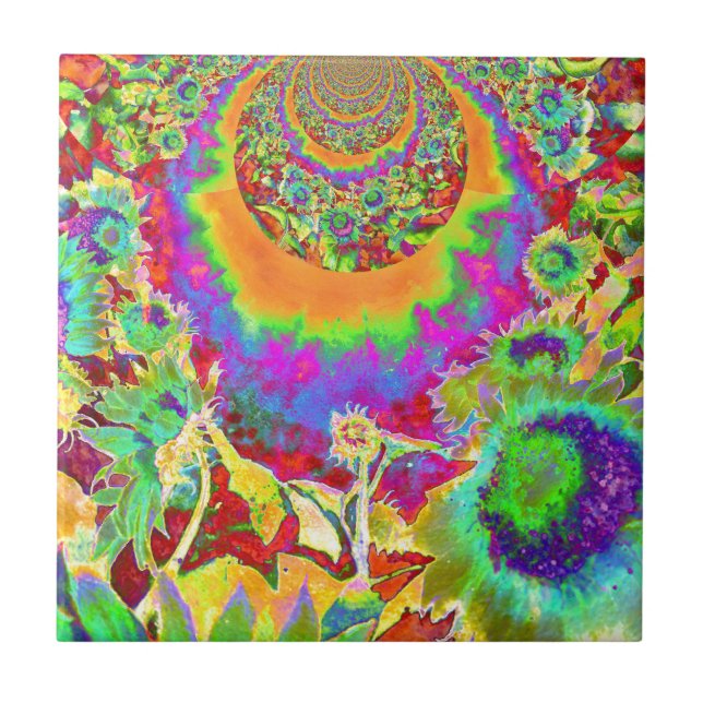 Elegant boho bohemian retro sunflowers  tile (Front)