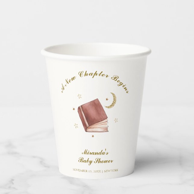 Elegant Boho Book Moon Star Baby Shower  Paper Cups (Front)