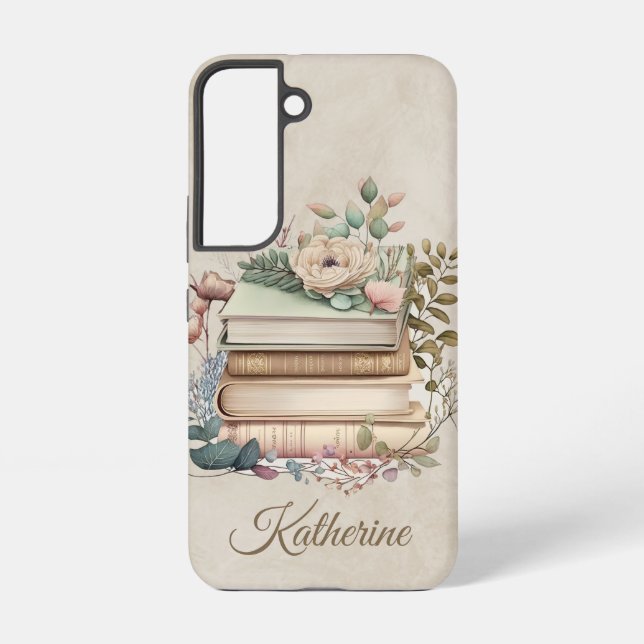 Elegant Boho Book Stack Floral  Name Samsung Galaxy S22 Case (Back)