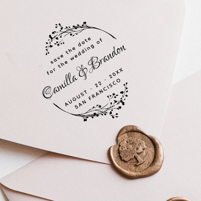 Elegant Boho Botanical Classy Lettering Wedding Rubber Stamp (Elegant Boho Botanical Classy FancyLettering Wedding Invitations Rubber Stamp)