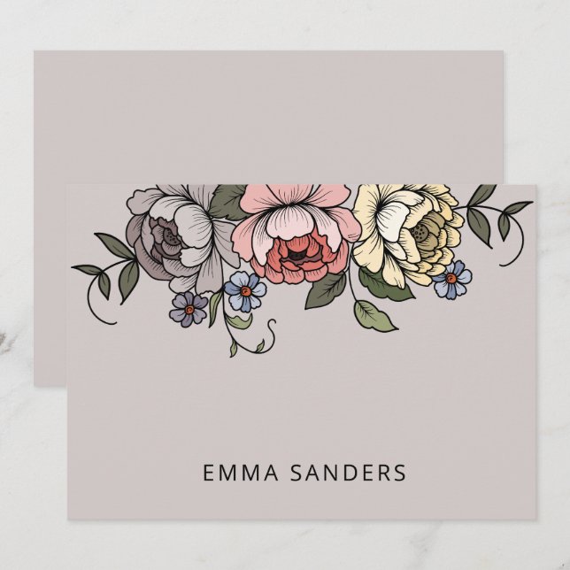 Elegant Boho Botanical Florals Grey Personalized Card (Front/Back)