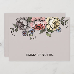 Elegant Boho Botanical Florals Grey Personalized Card
