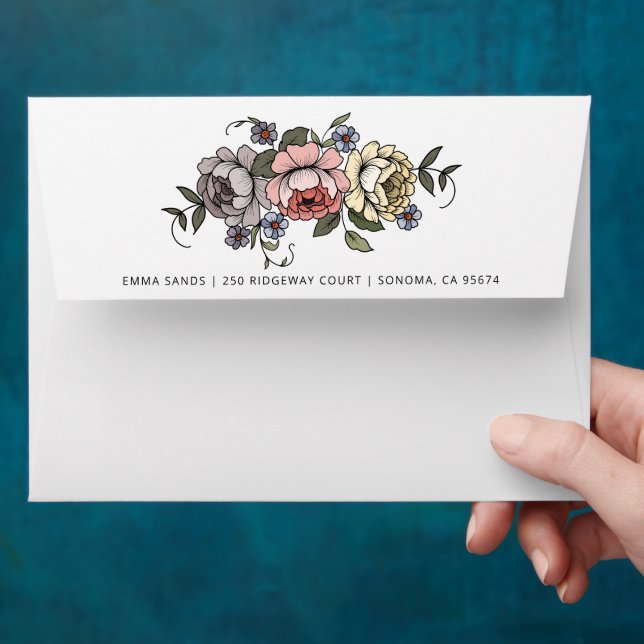 Elegant Boho Botanical Florals Return Address Envelope (Hand)