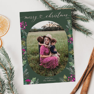 Elegant Boho Botanical Foliage Green Christmas Holiday Card