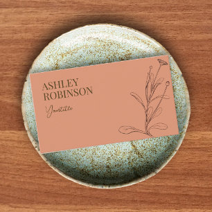 Elegant boho botanical pastel terracotta QR code Business Card