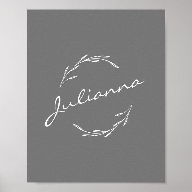 Elegant Boho Botanical Wreath in Grey Personalized Poster (Front)