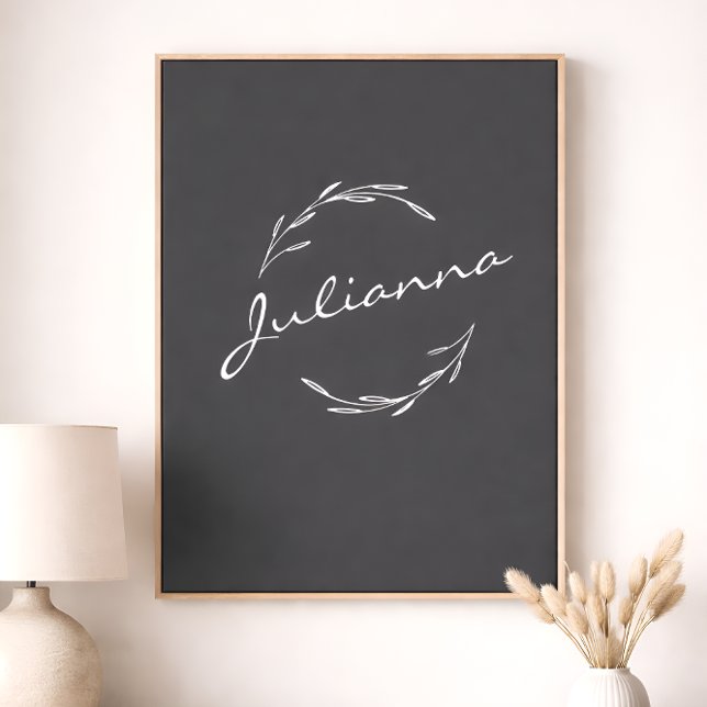 Elegant Boho Botanical Wreath in Grey Personalized Poster (Creator Uploaded)