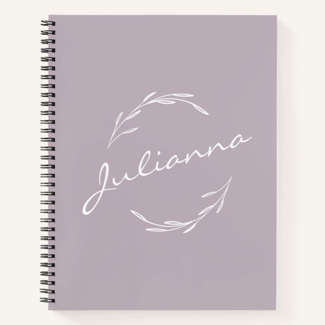 Elegant Boho Botanical Wreath Lilac Personalized Notebook (Front)