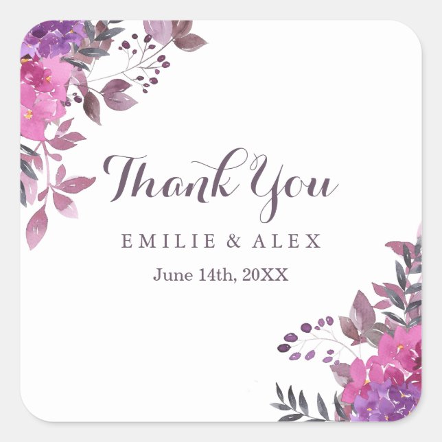 Elegant Boho Botanicals Thank You Stickers (Front)