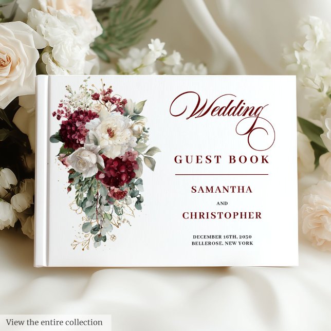Elegant Boho Bourgogne Rose Mariage Livre d'hôtes (Elegant Boho Burgundy Rose Wedding Guest Book)