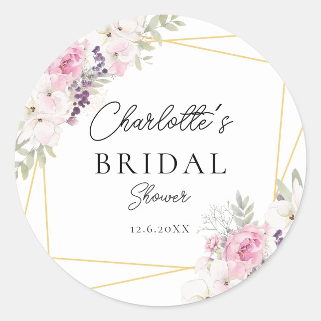 Elegant Boho Bridal Shower   Classic Round Sticker (Front)