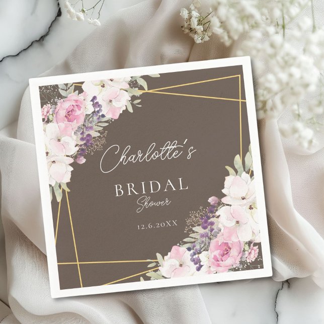 Elegant Boho Bridal Shower  Napkins (Elegant Floral Bridal Shower Napkins with your name and date.)