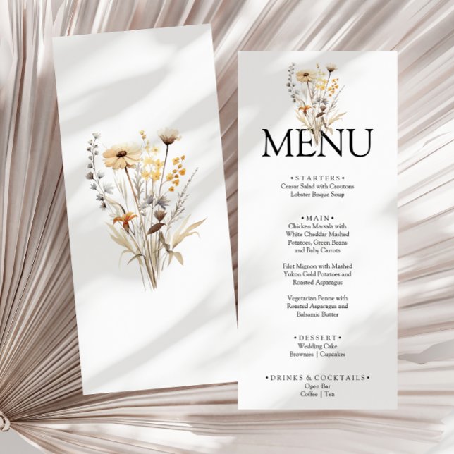 Elegant Boho Bright Floral Garden Dinner Wedding  Menu (Creator Uploaded)