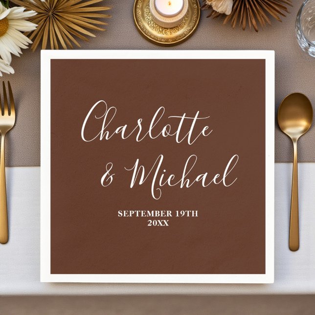 Elegant Boho Brown Script Minimalist Wedding Napkin (Creator Uploaded)